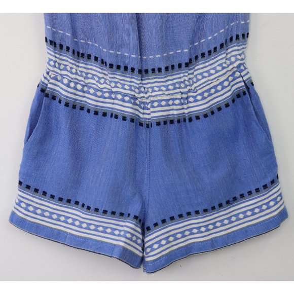 Lemlem Izara Romper Playsuit Strapless Woven Ruffle Bust Fringe Trim Blue Small - Picture 6 of 9